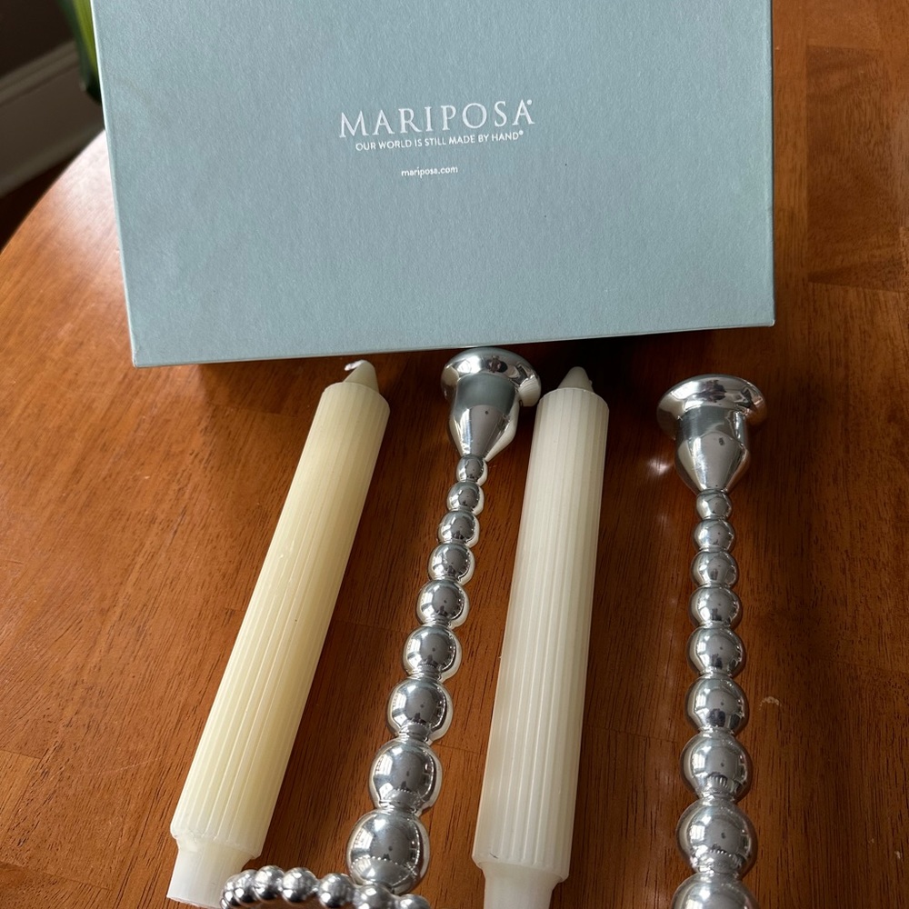 Mariposa string of pearls candlesticks with candles